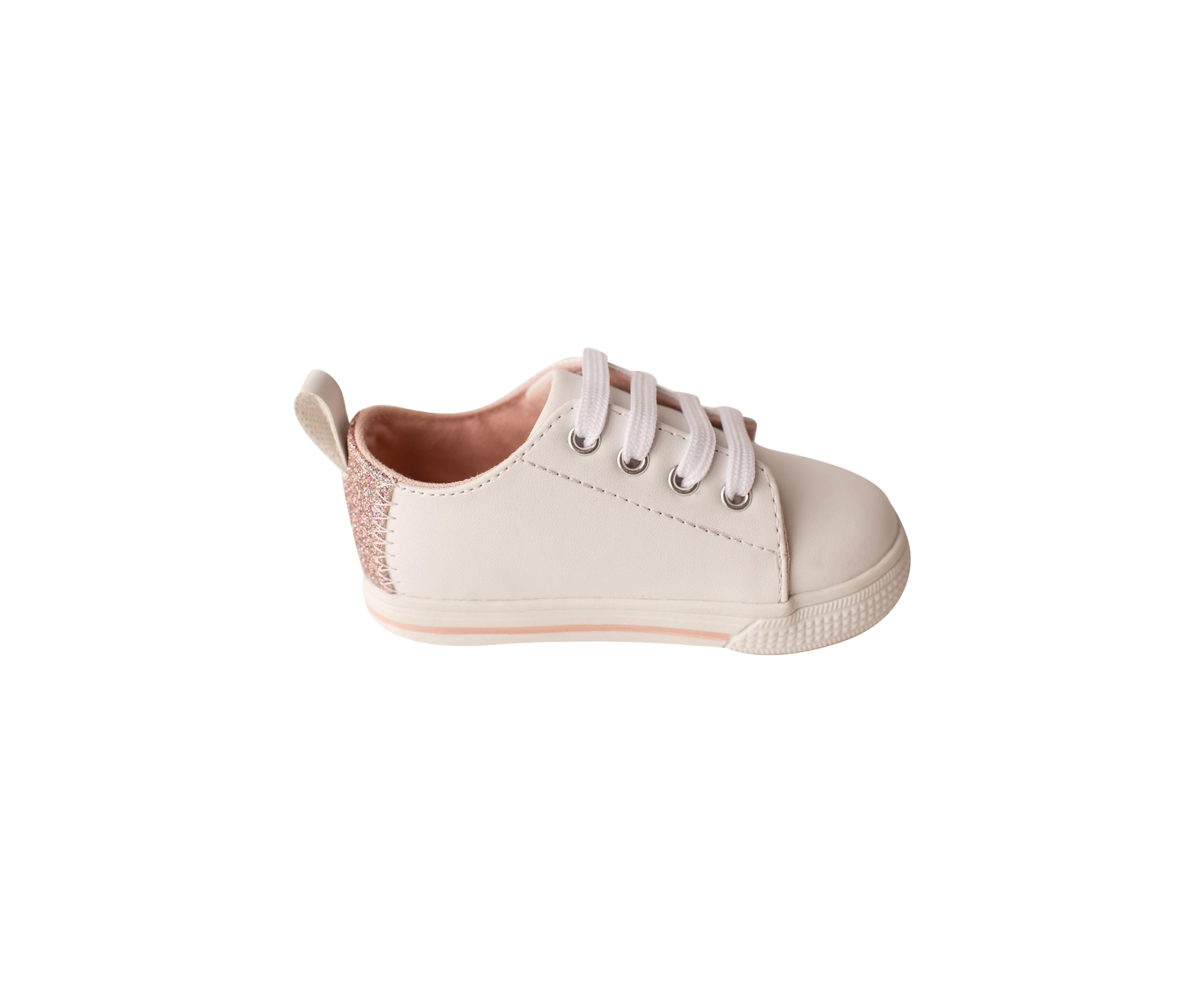 Toddler Girls Lennon White Sneaker with Pink Glitter Heel