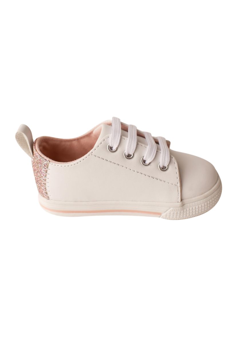Toddler Girls Lennon White Sneaker with Pink Glitter Heel