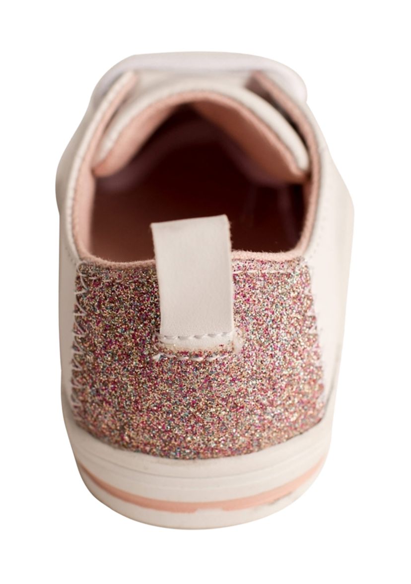 Toddler Girls Lennon White Sneaker with Pink Glitter Heel