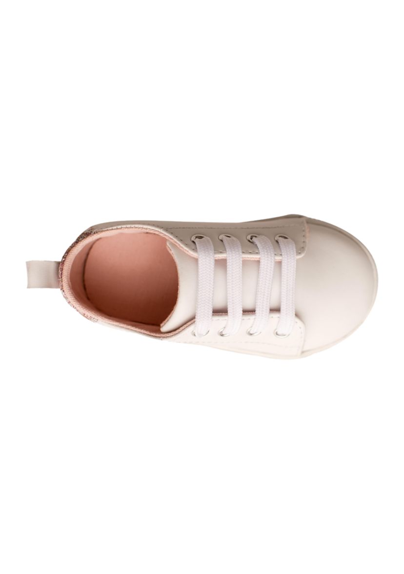 Toddler Girls Lennon White Sneaker with Pink Glitter Heel