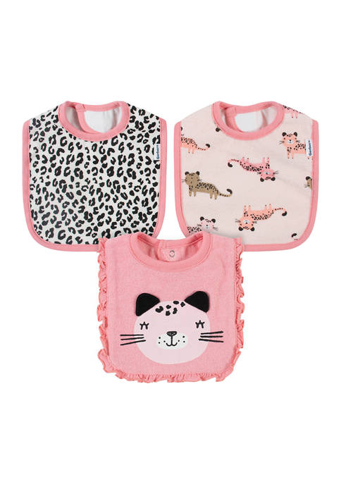 Gerber® Baby Girls 3 Pack Leopard Bibs