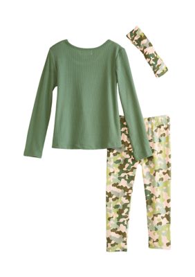 Toddler Girls Long Sleeve Shirt and Printed Leggings Set with Headband