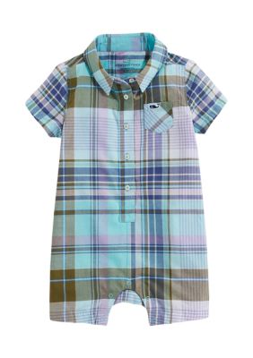 Baby Boys Madras Printed Short Romper