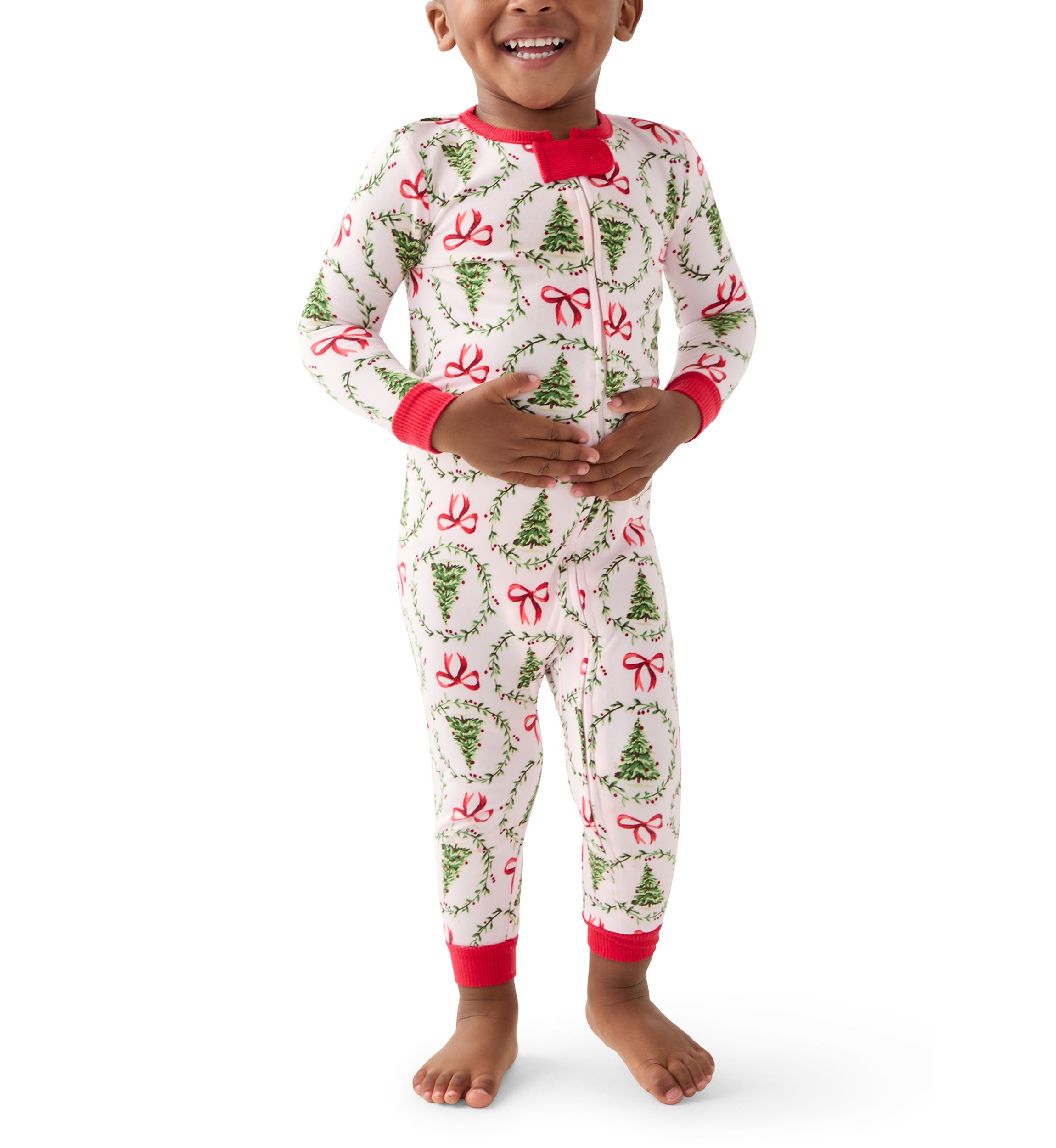 Unisex Baby Holiday Bows and Wreaths One Piece Pajama