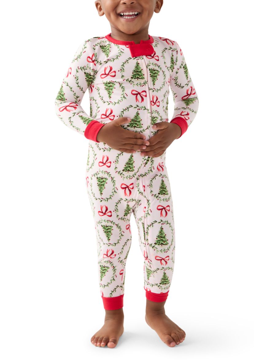 Unisex Baby Holiday Bows and Wreaths One Piece Pajama