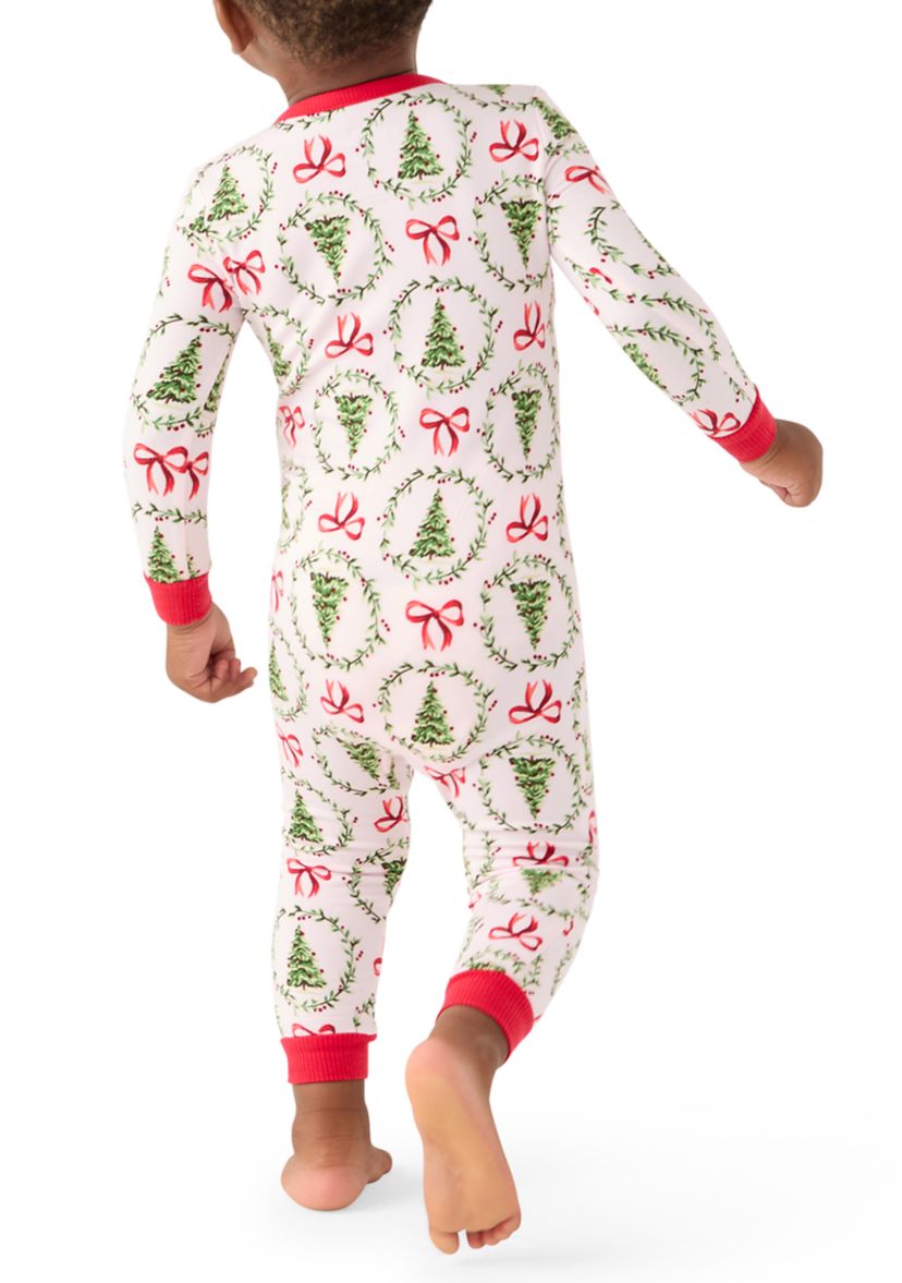 Unisex Baby Holiday Bows and Wreaths One Piece Pajama