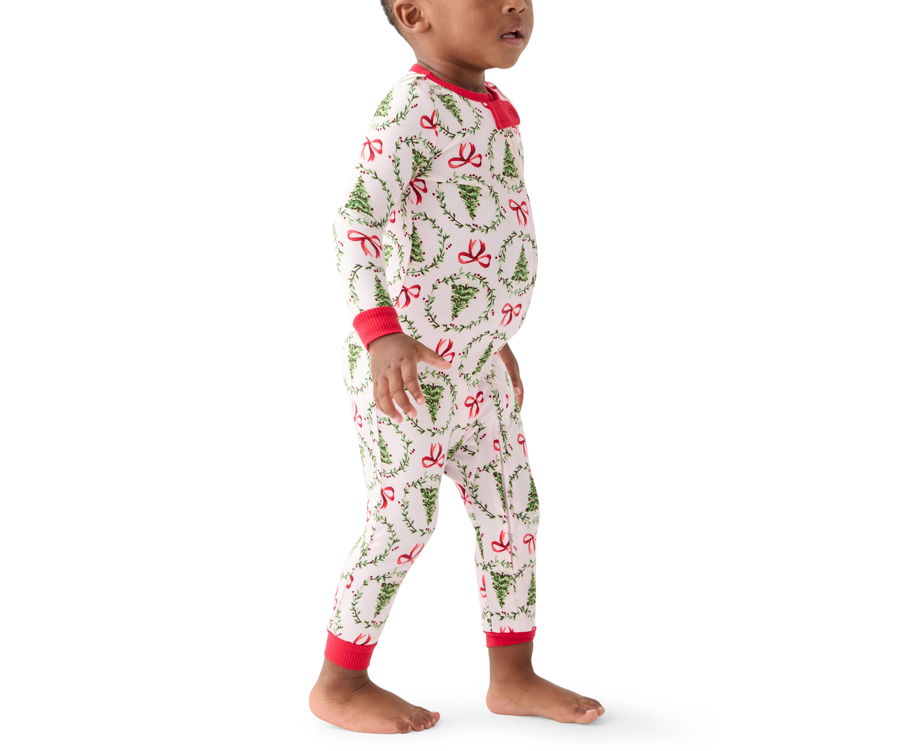 Unisex Baby Holiday Bows and Wreaths One Piece Pajama