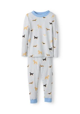 PAJAMARAMA Toddler Striped Dog Print Pajama Set, Navy Blue, 4T