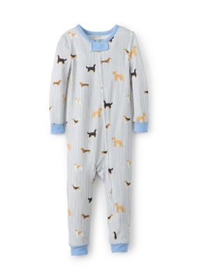 PAJAMARAMA Baby Striped Dog Print Sleeper Bodysuit, Navy Blue, 18 Months