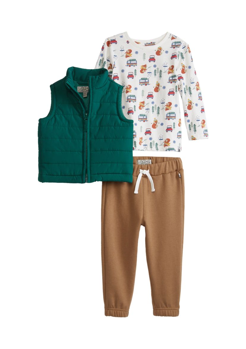 Baby Boys 3 Piece Puffer Vest Set 
