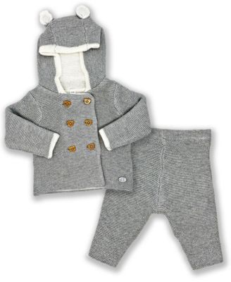 Baby Boys and Girls 2 Pc Gray Knit Hooded Sweater Set