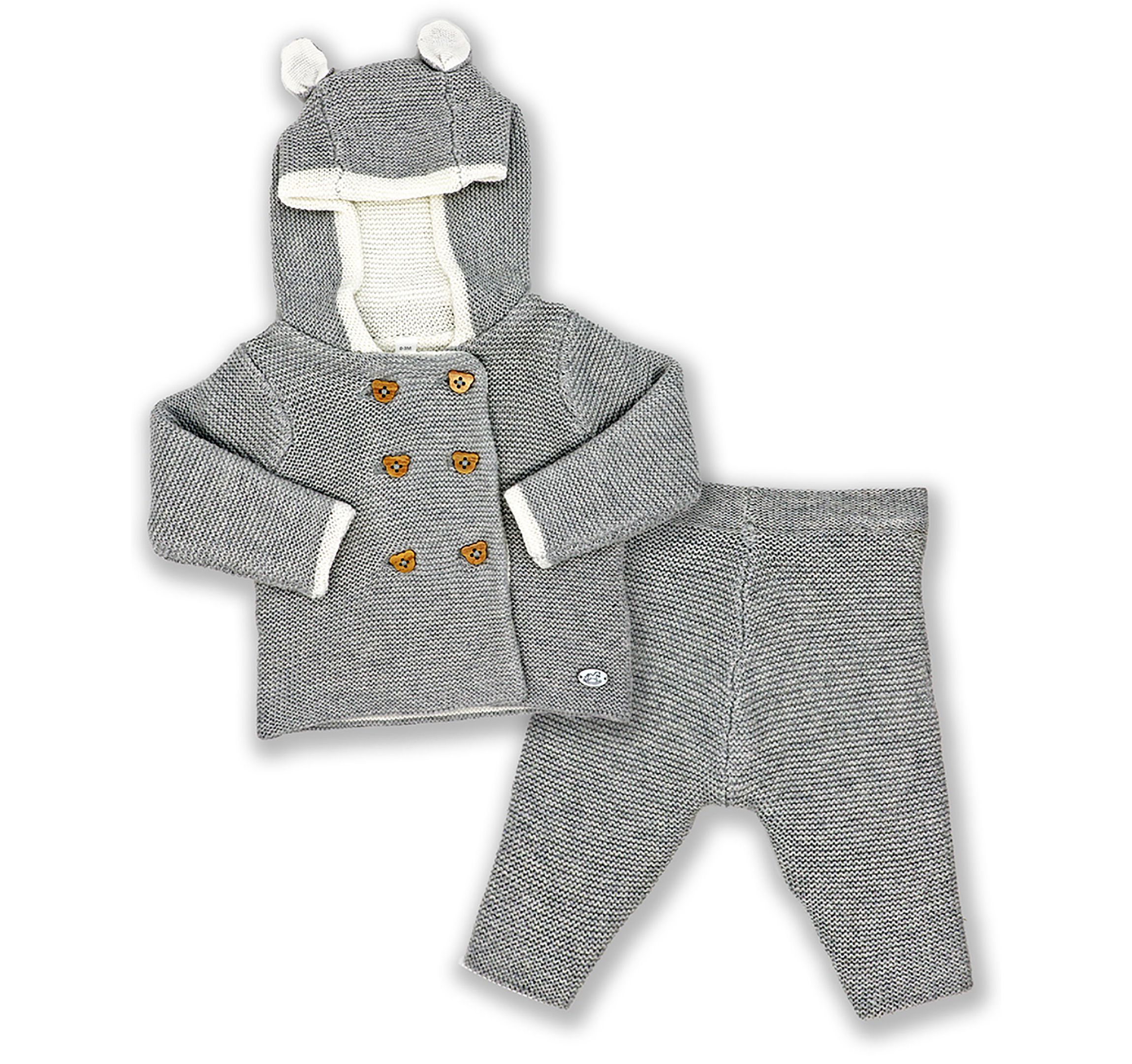 Baby Boys and Girls 2 Pc Gray Knit Hooded Sweater Set