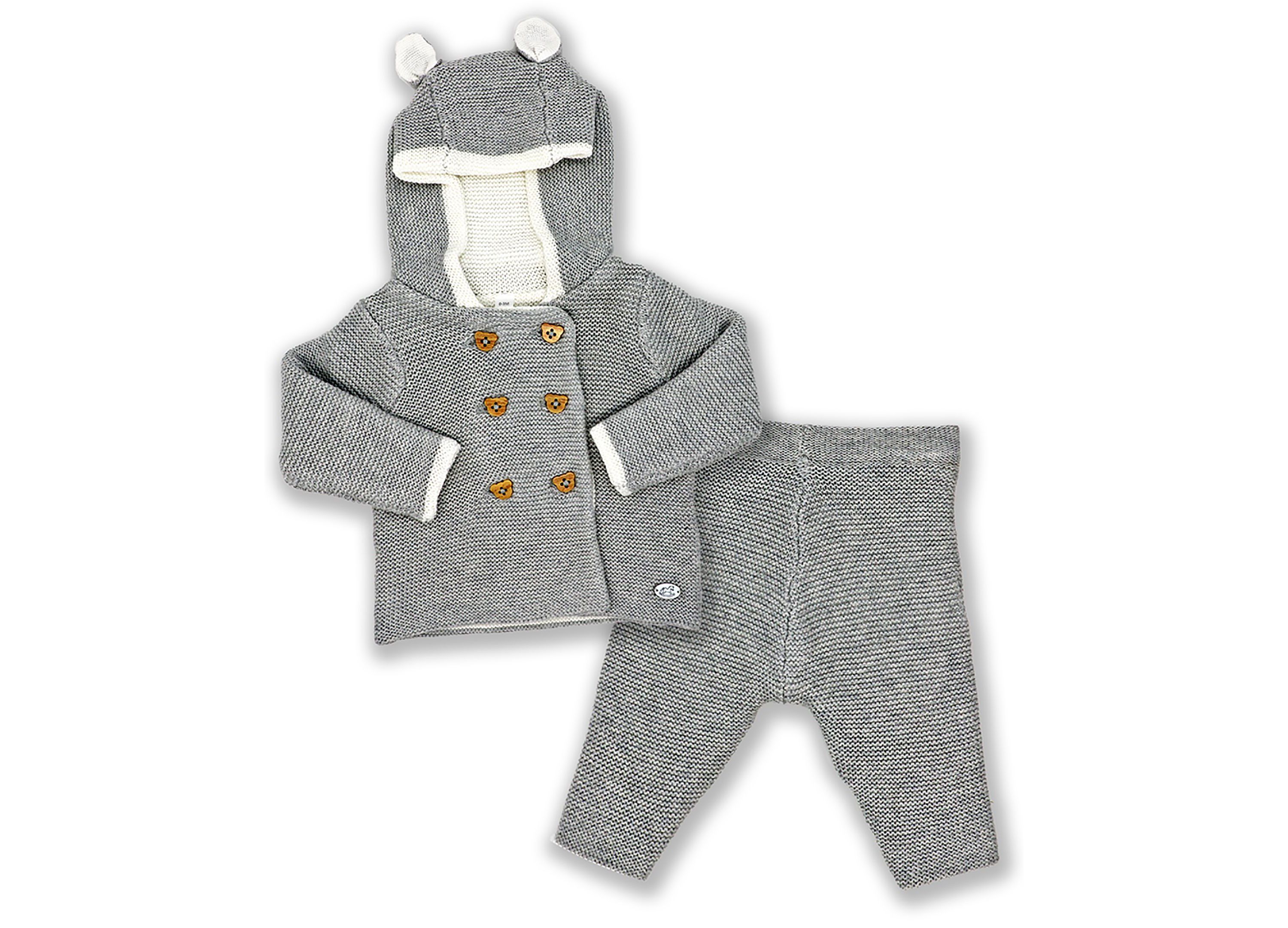 Baby Boys and Girls 2 Pc Gray Knit Hooded Sweater Set