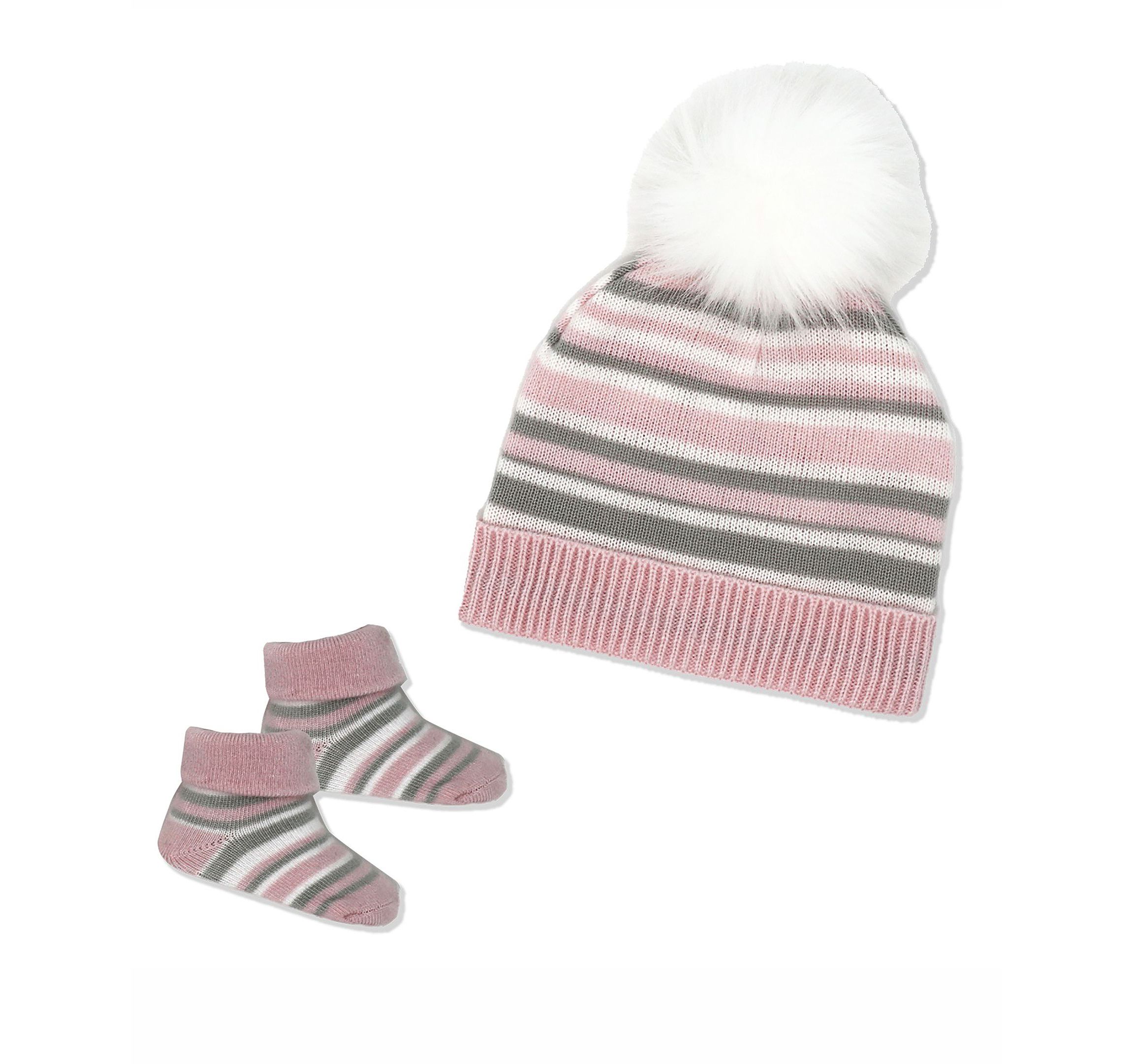 Baby Boys and Girls Striped Knit Hat & Booties