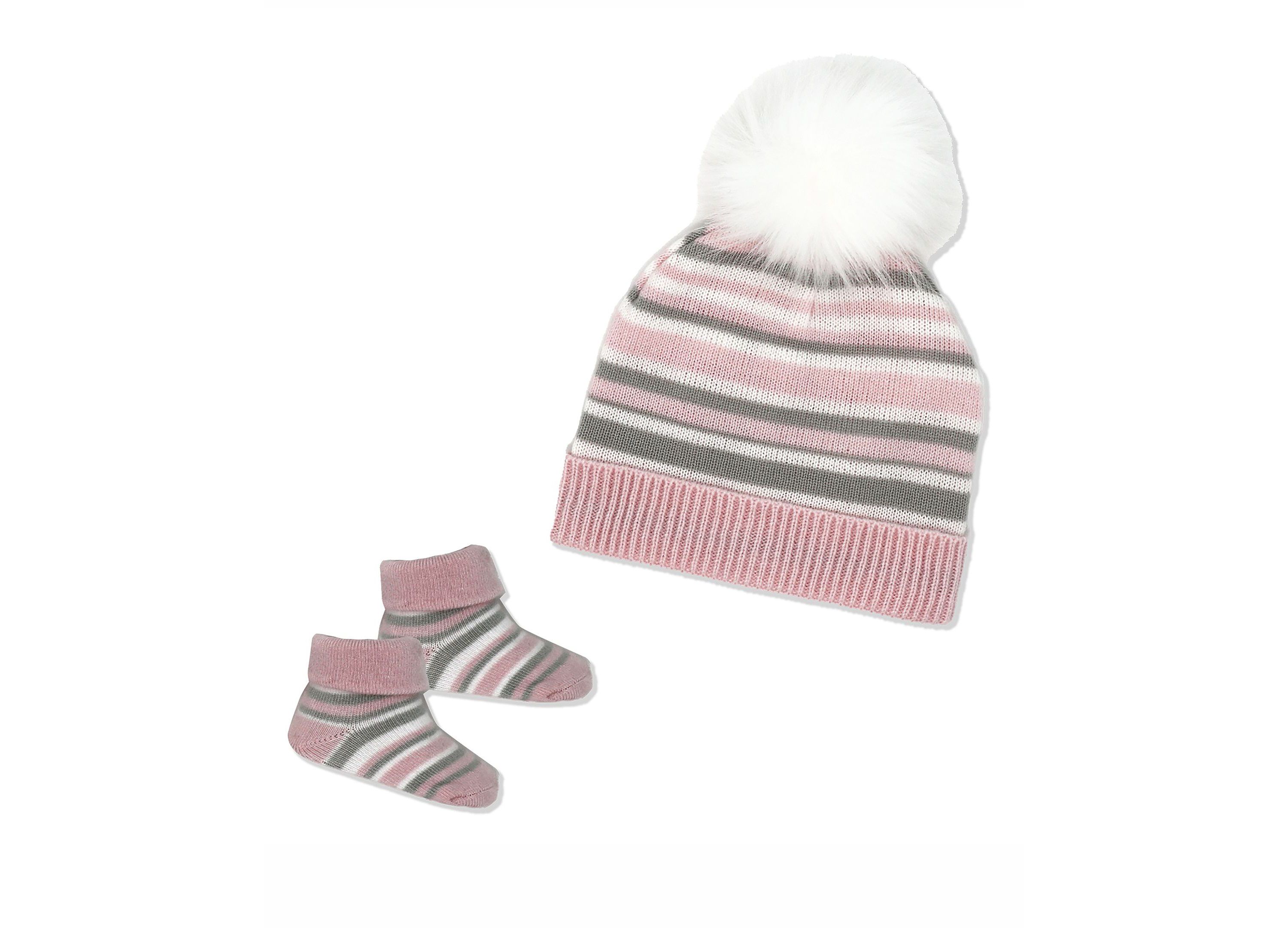 Baby Boys and Girls Striped Knit Hat & Booties