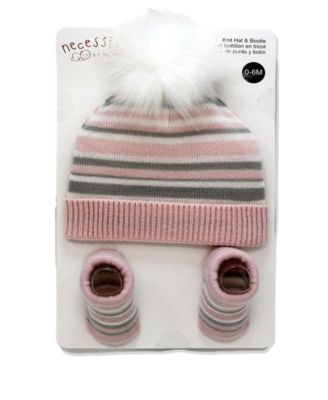 Baby Boys and Girls Striped Knit Hat & Booties