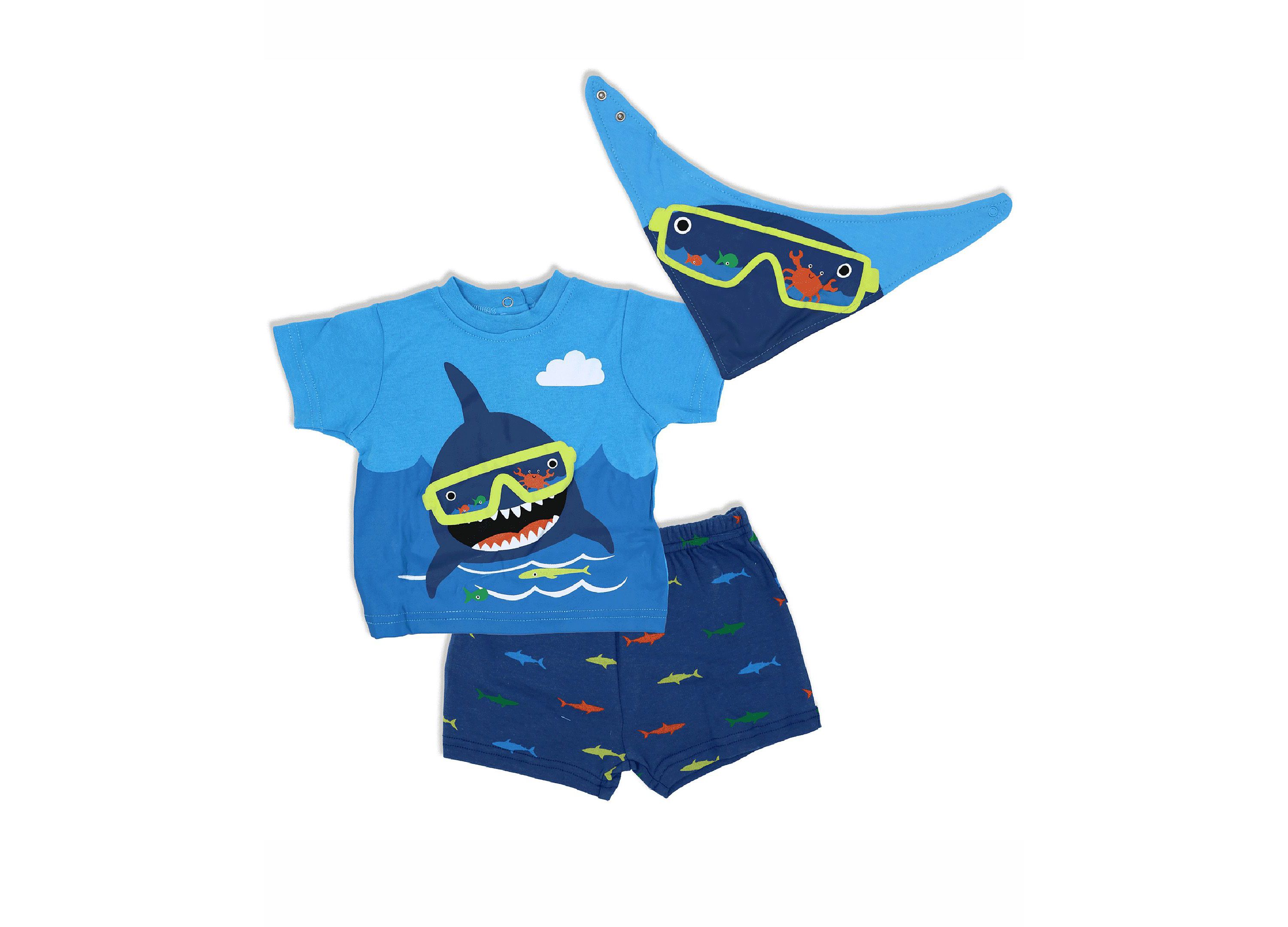 Baby Boys 3 Pc Shark Short Set
