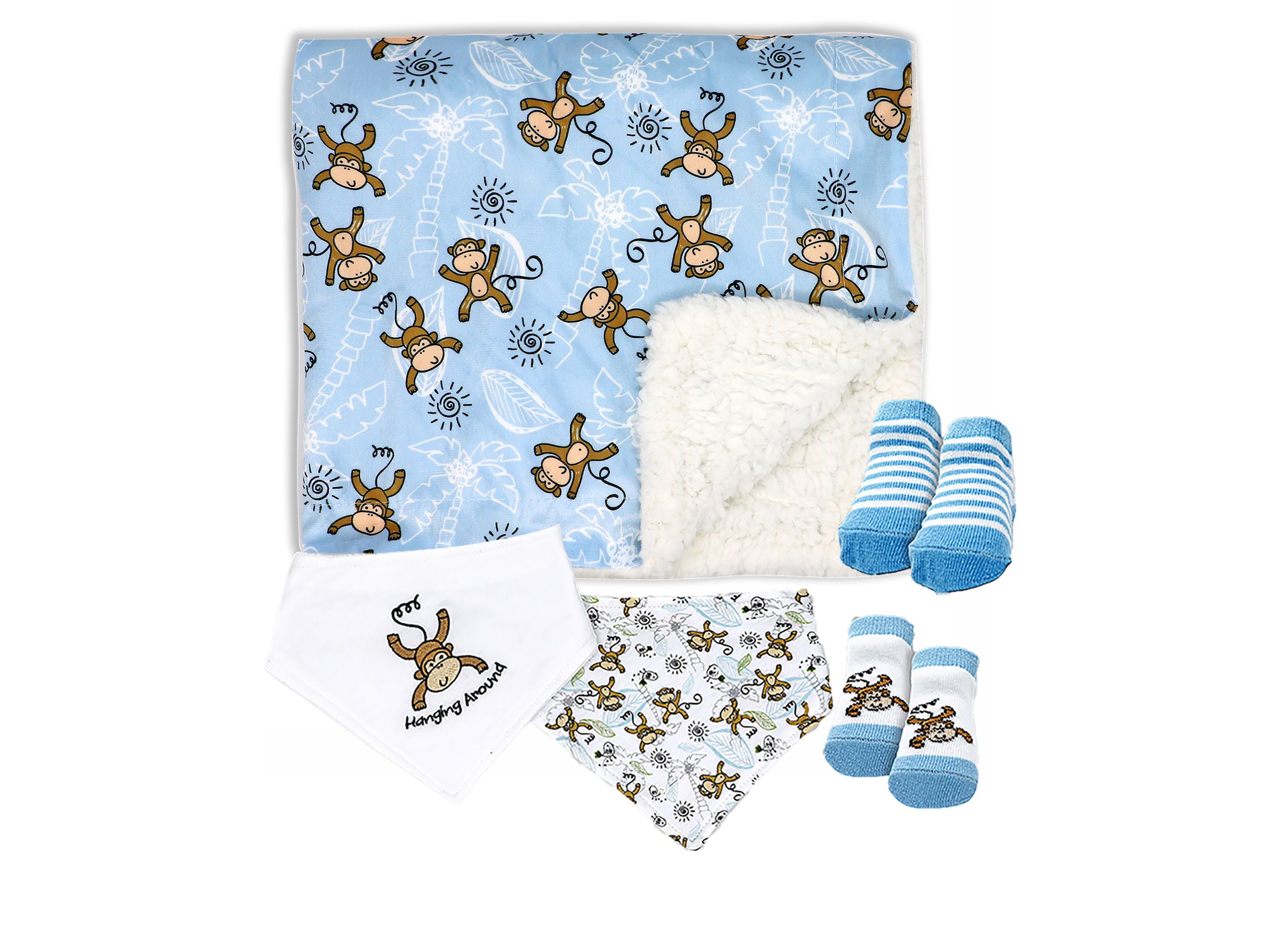 Baby Boys and Girls Minky Blanket with 4 Piece Baby Accessory Set