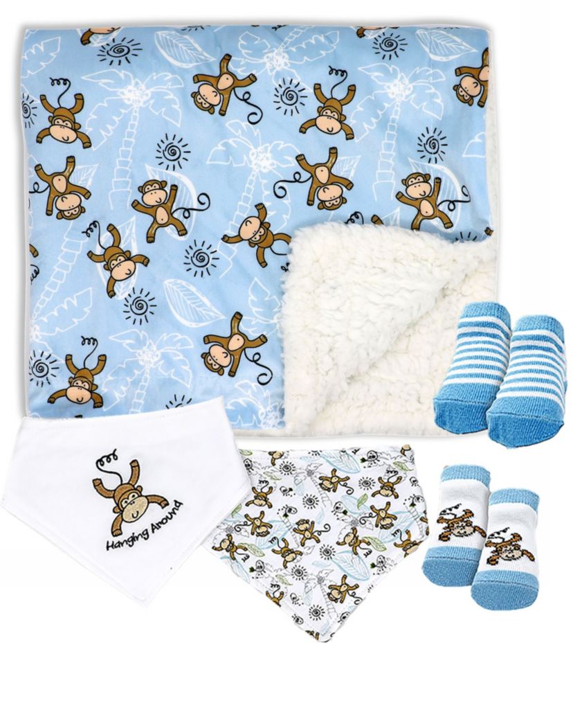 Baby Boys and Girls Minky Blanket with 4 Piece Baby Accessory Set