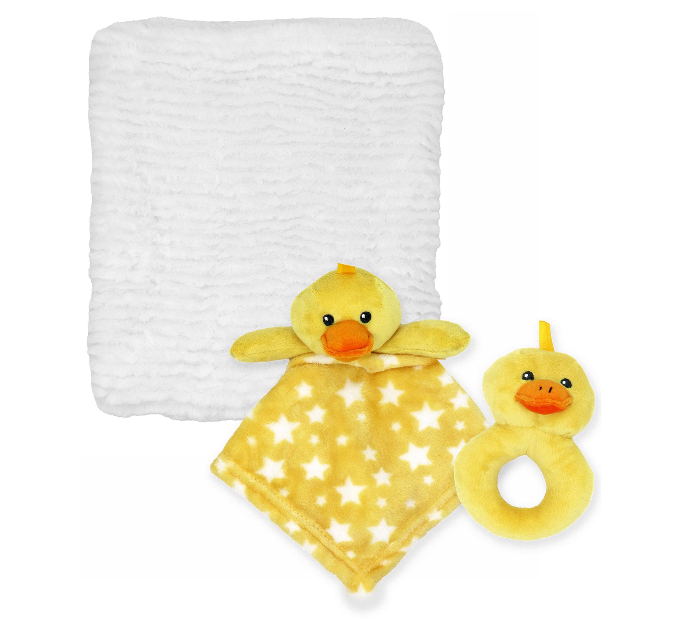 Baby Boys and Girls Ridged Plush Blanket with Nunu and Rattle