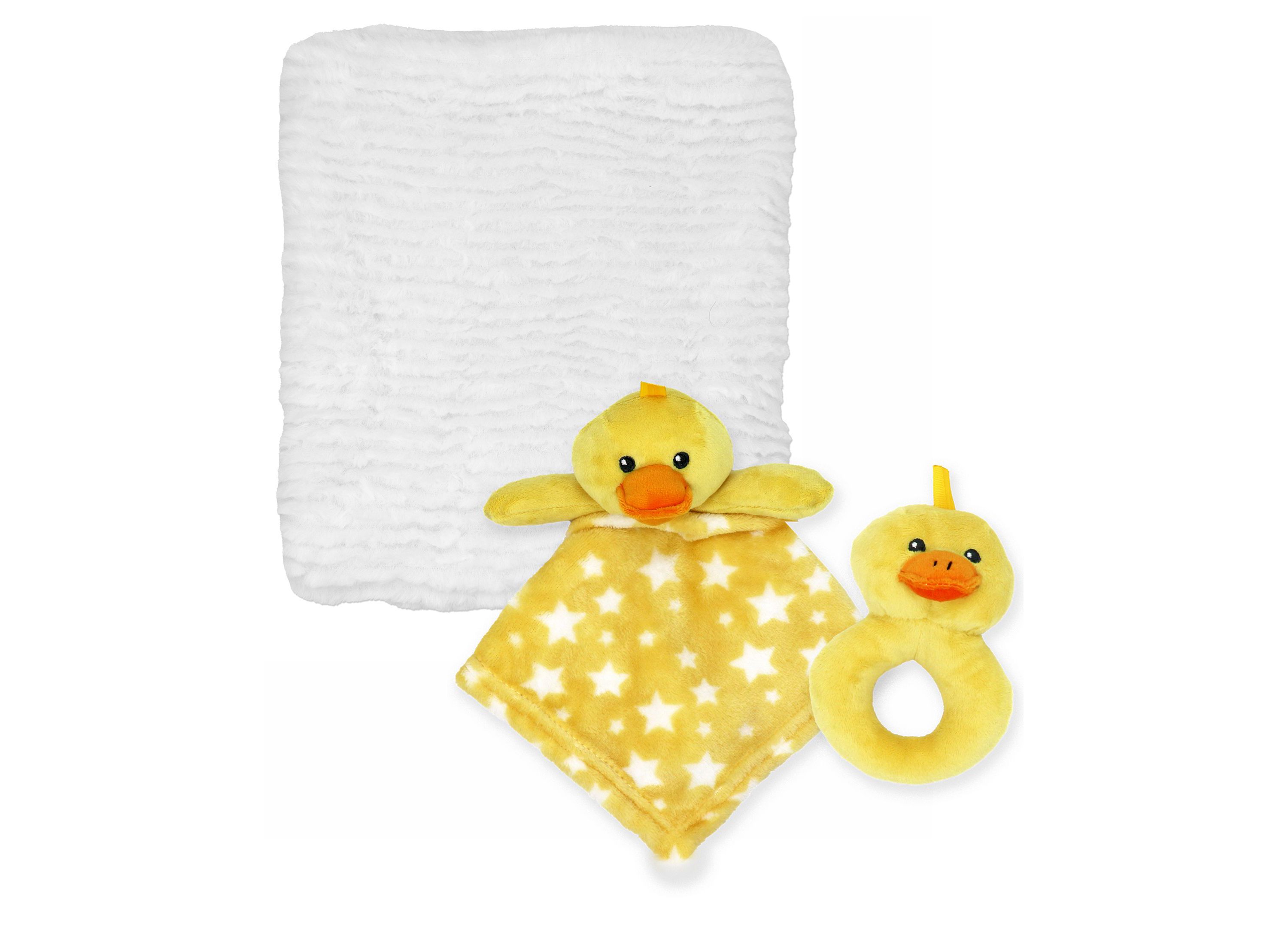 Baby Boys and Girls Ridged Plush Blanket with Nunu and Rattle