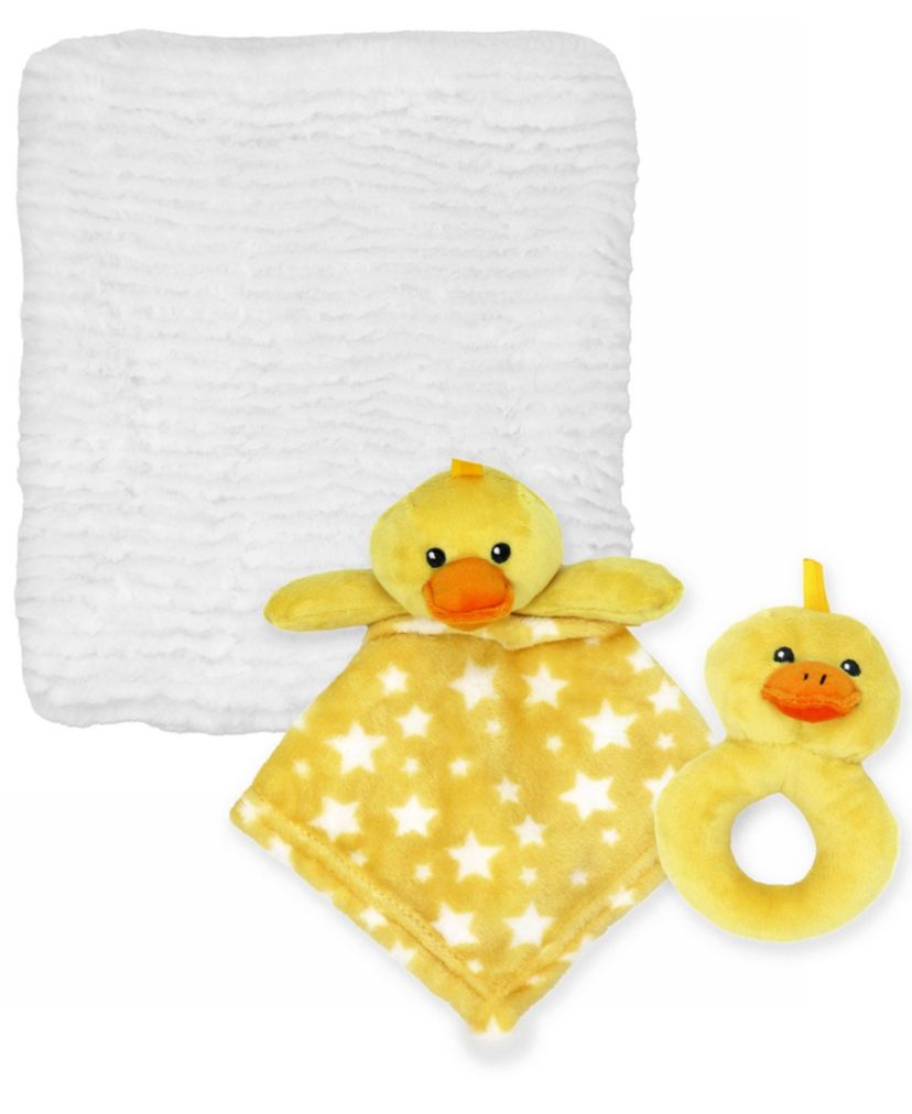 Baby Boys and Girls Ridged Plush Blanket with Nunu and Rattle