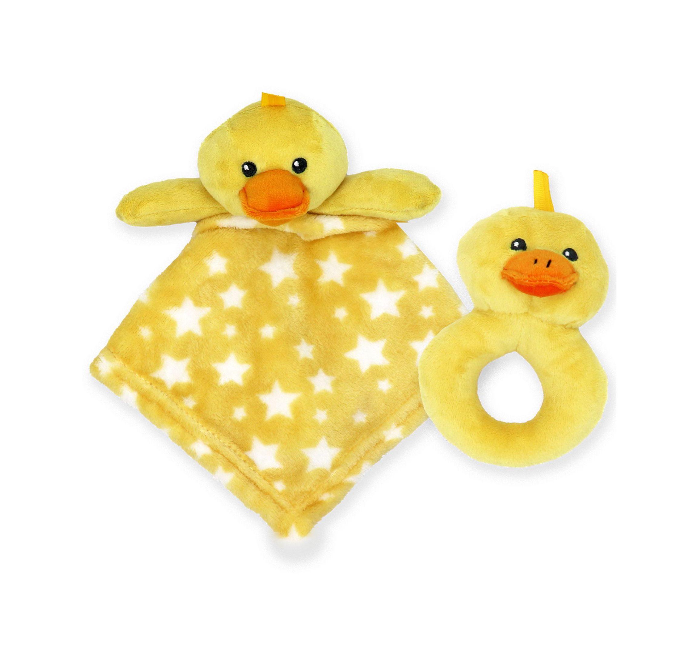 Baby Boys and Girls Ridged Plush Blanket with Nunu and Rattle