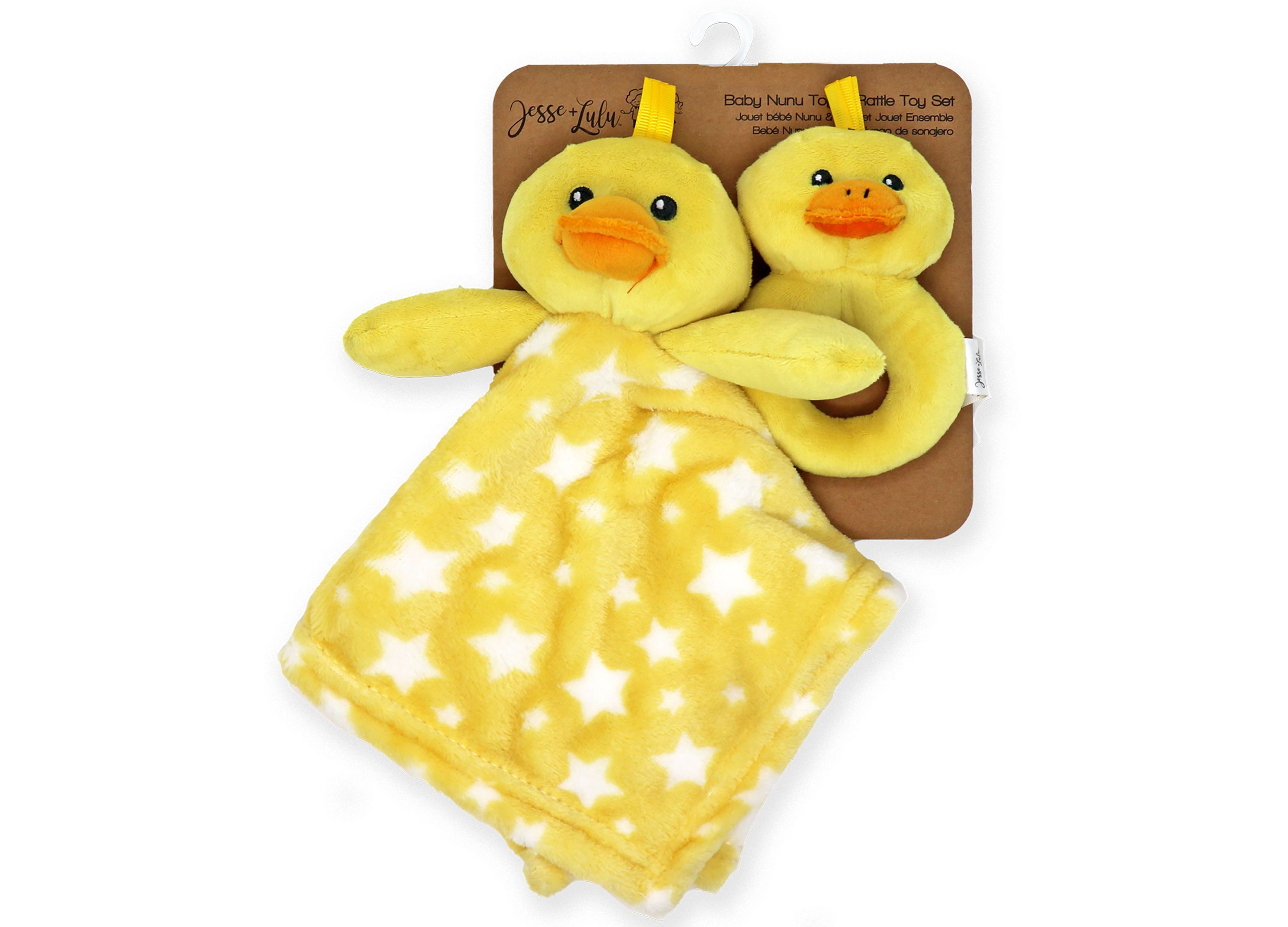 Baby Boys and Girls Ridged Plush Blanket with Nunu and Rattle