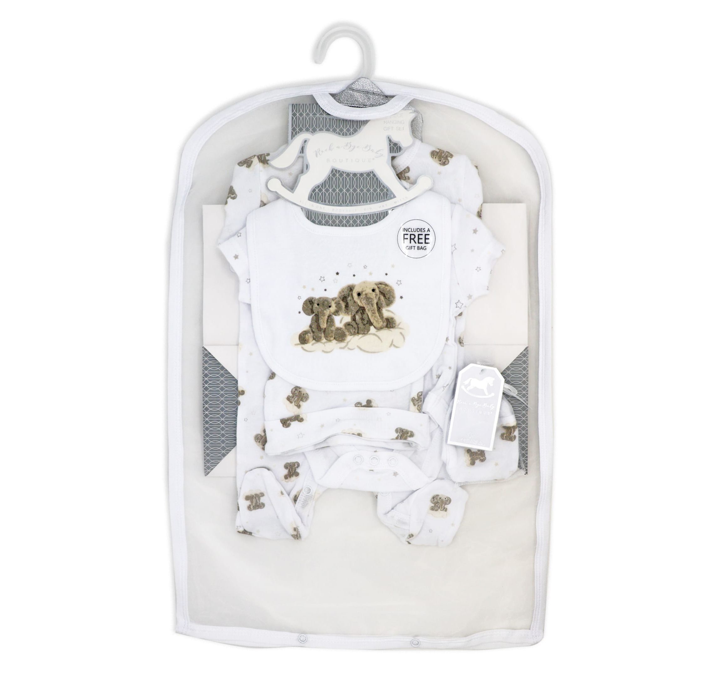 Baby Boys and Girls Dreamy Elephants Layette, 5 Piece Set