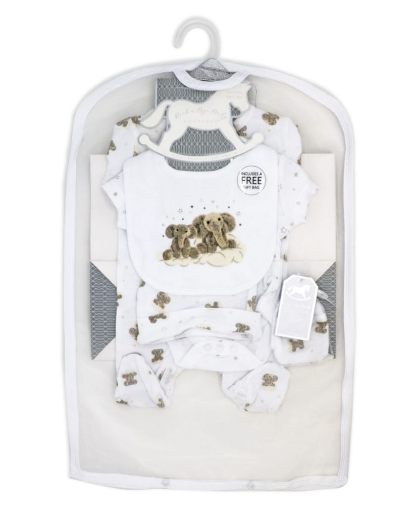 Baby Boys and Girls Dreamy Elephants Layette, 5 Piece Set