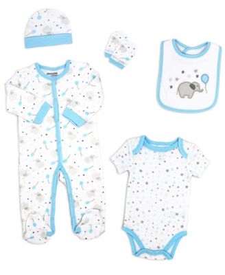 necessities by tendertyme Baby Boys Elephants and Balloons Layette, 5 Piece Set, Baby Blue, 6 - 9 Months