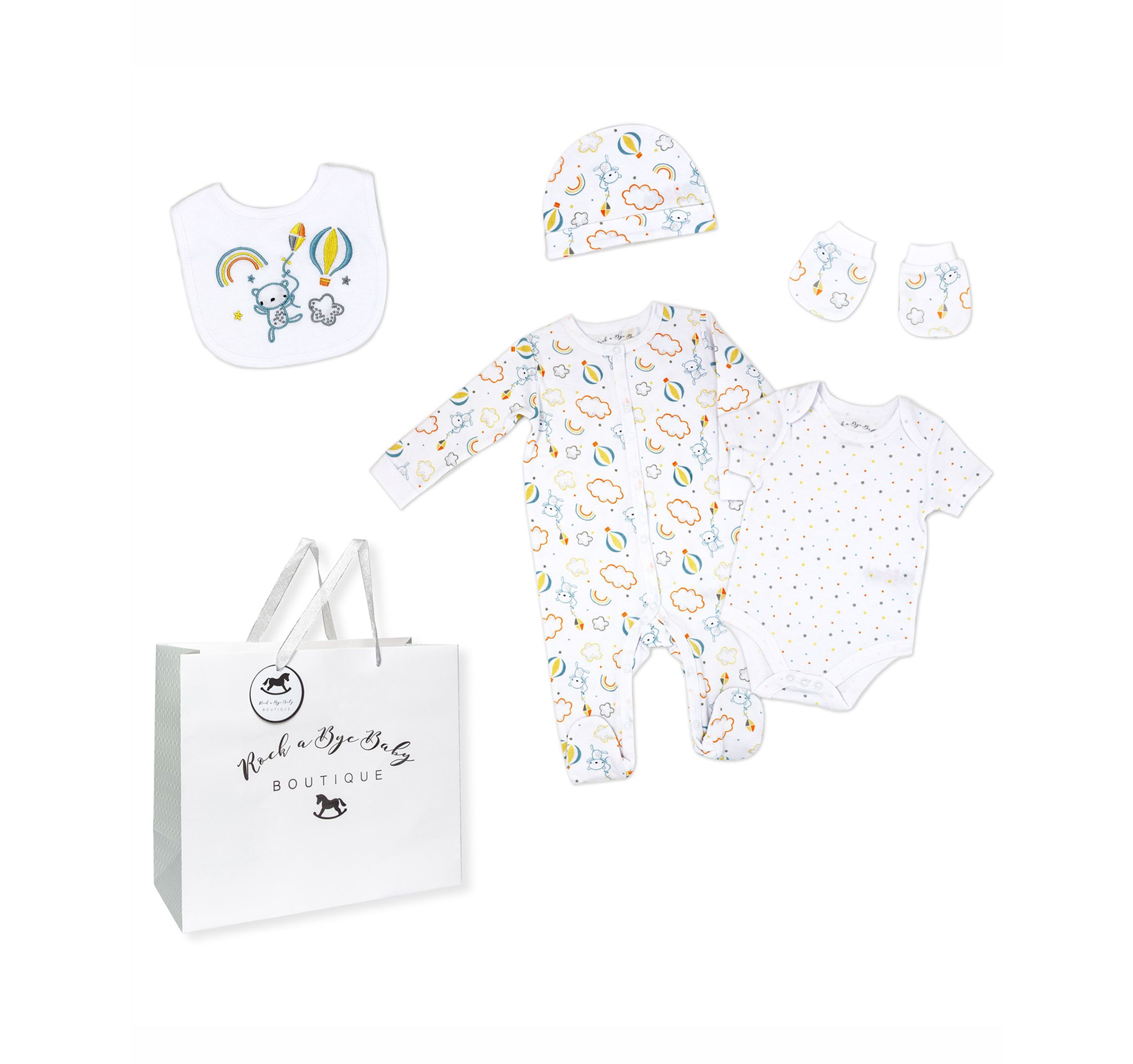 Baby Boys and Girls Rainbows and Balloons Layette, 5 Piece Set