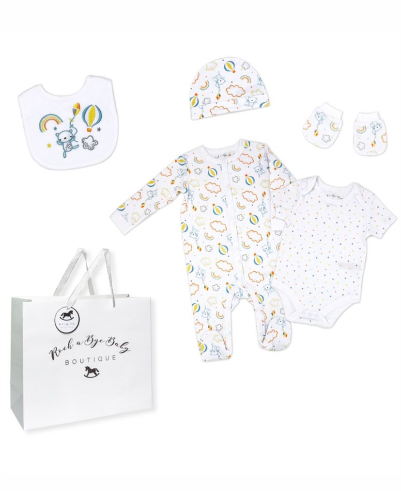 Baby Boys and Girls Rainbows and Balloons Layette, 5 Piece Set