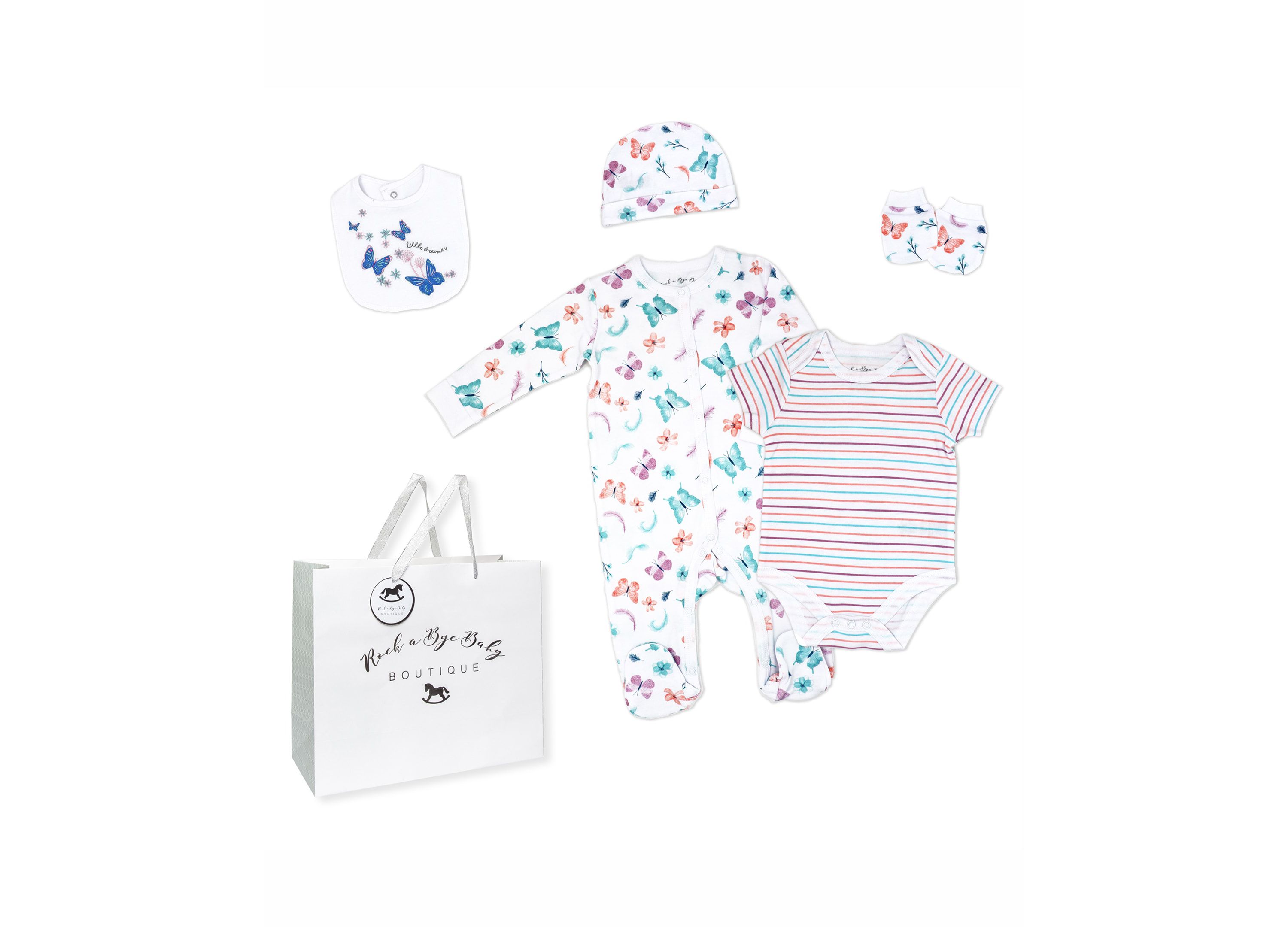 Baby Girls Butterflies Layette, 5 Piece Set