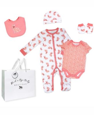 Baby Girls Floral Bunny Layette, 5 Piece Set