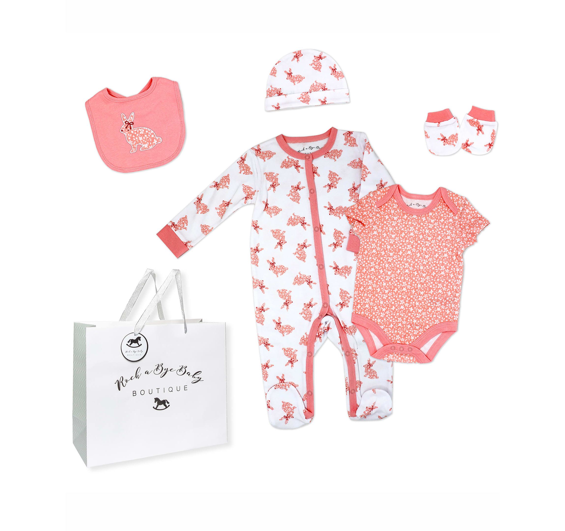 Baby Girls Floral Bunny Layette, 5 Piece Set