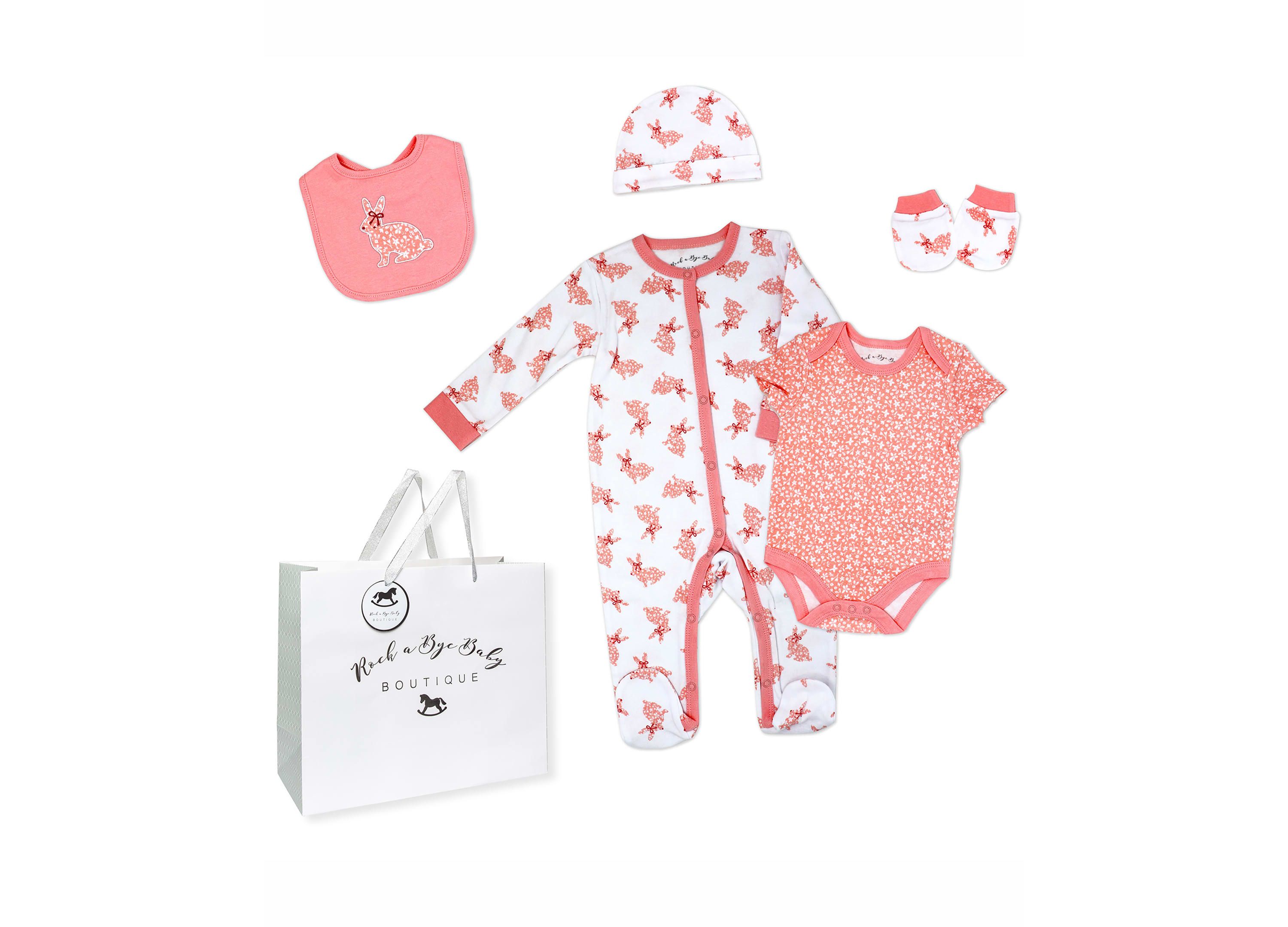 Baby Girls Floral Bunny Layette, 5 Piece Set