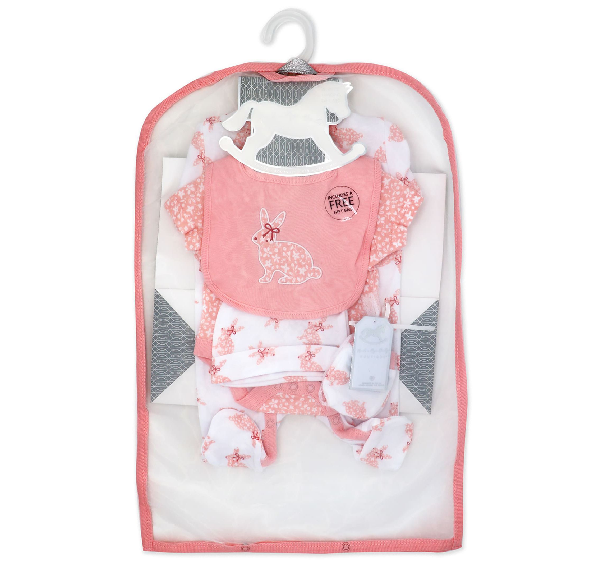 Baby Girls Floral Bunny Layette, 5 Piece Set