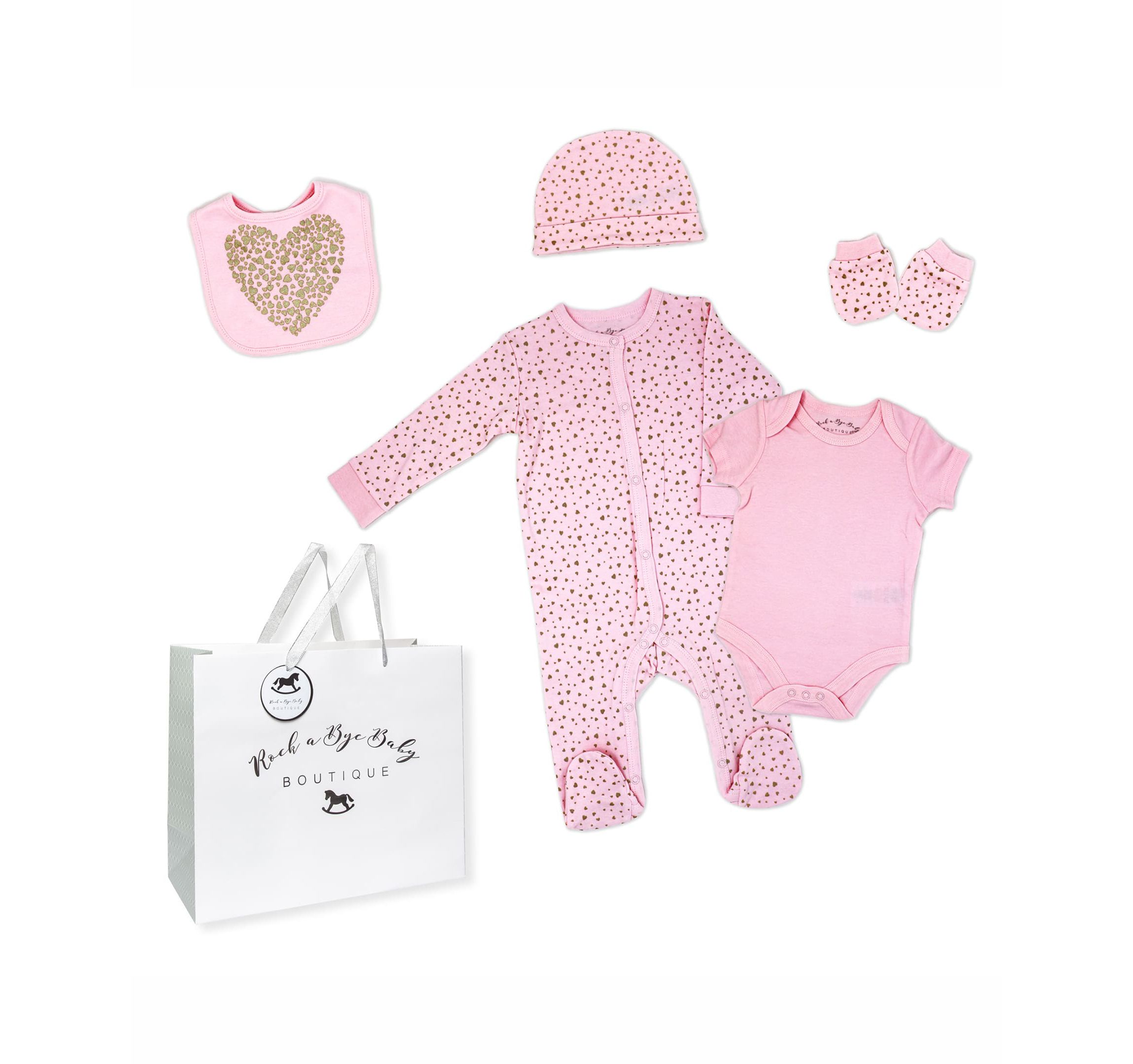 Baby Girls Golden Hearts Layette, 5 Piece Set