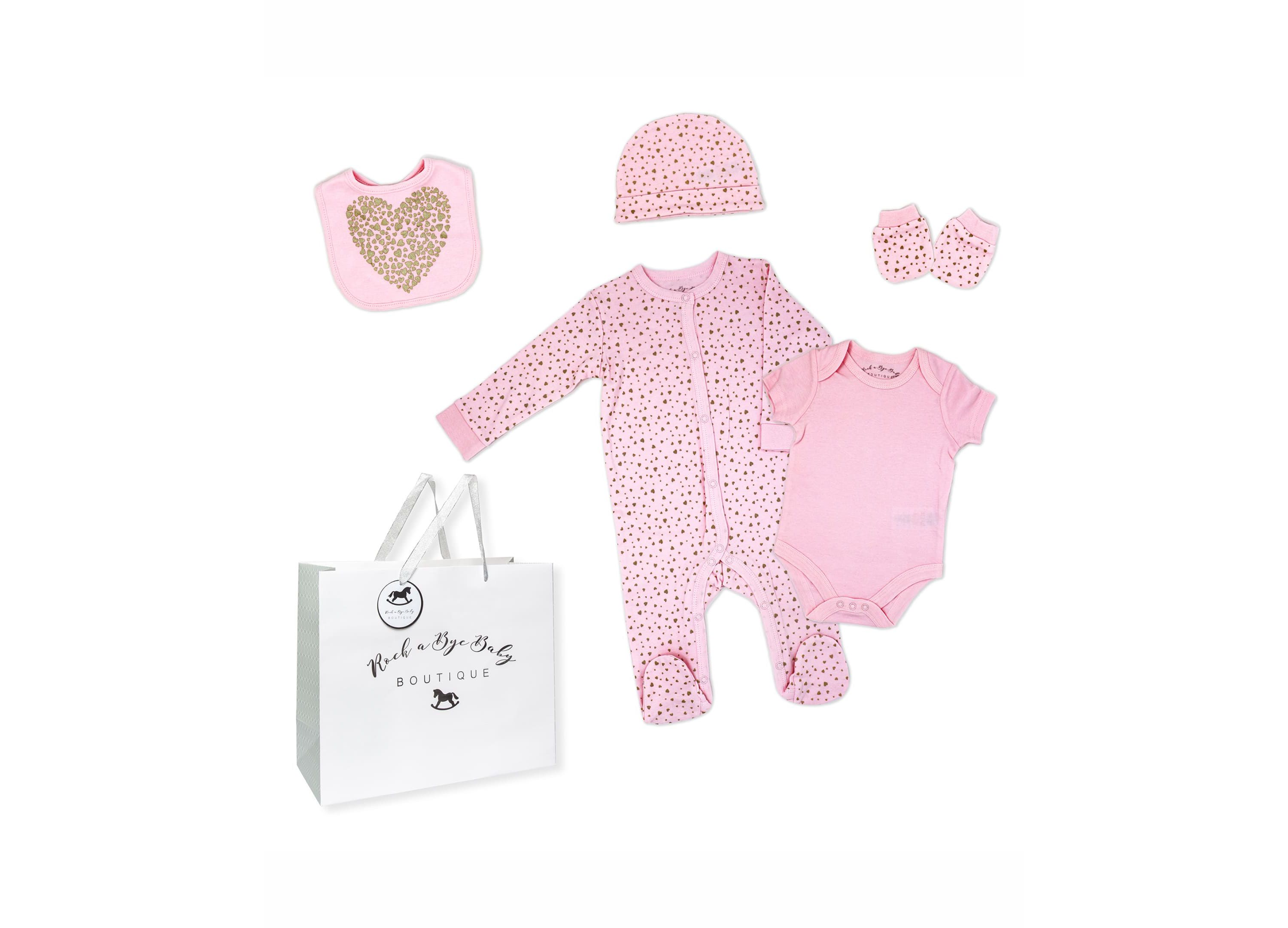 Baby Girls Golden Hearts Layette, 5 Piece Set