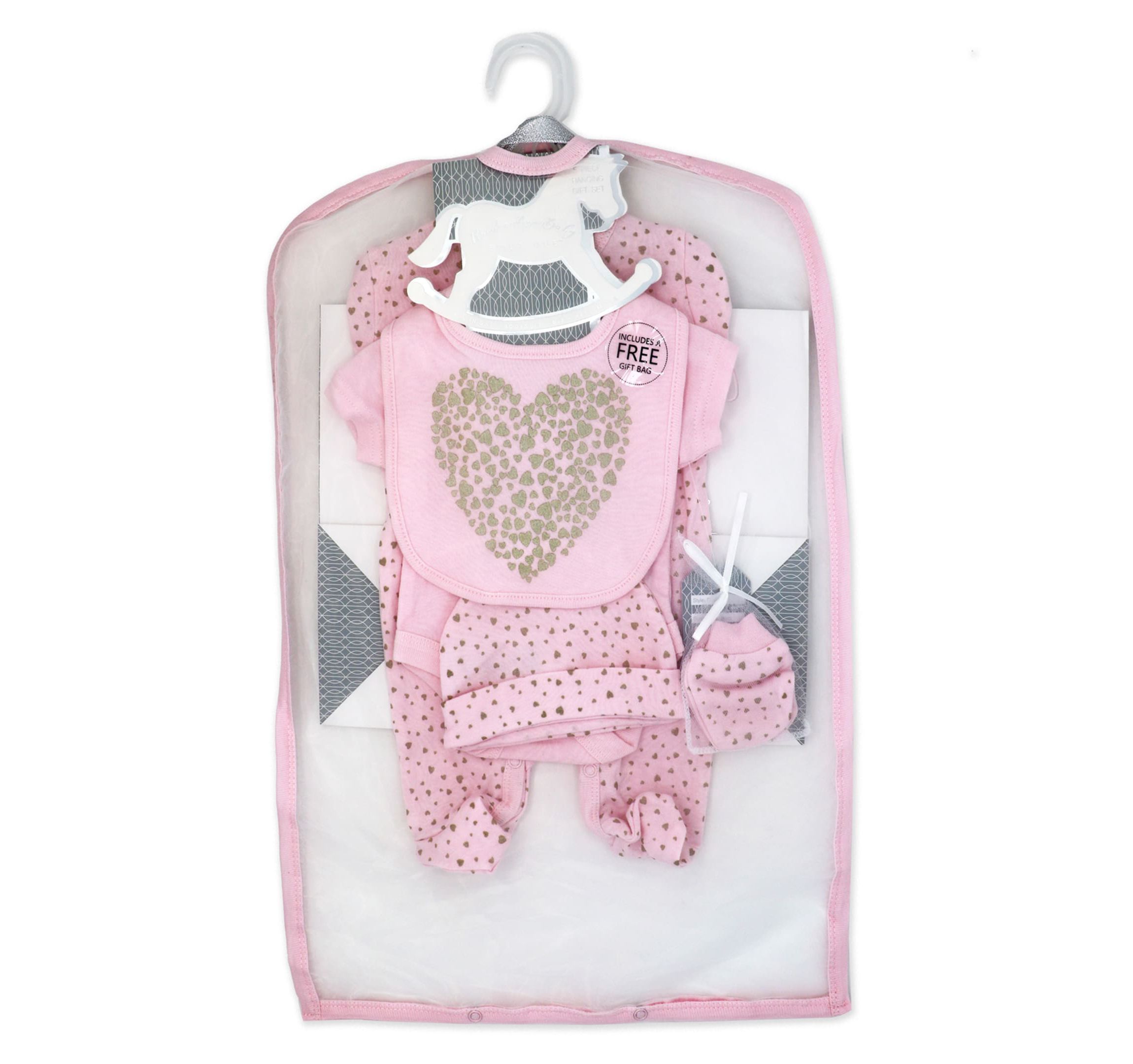Baby Girls Golden Hearts Layette, 5 Piece Set