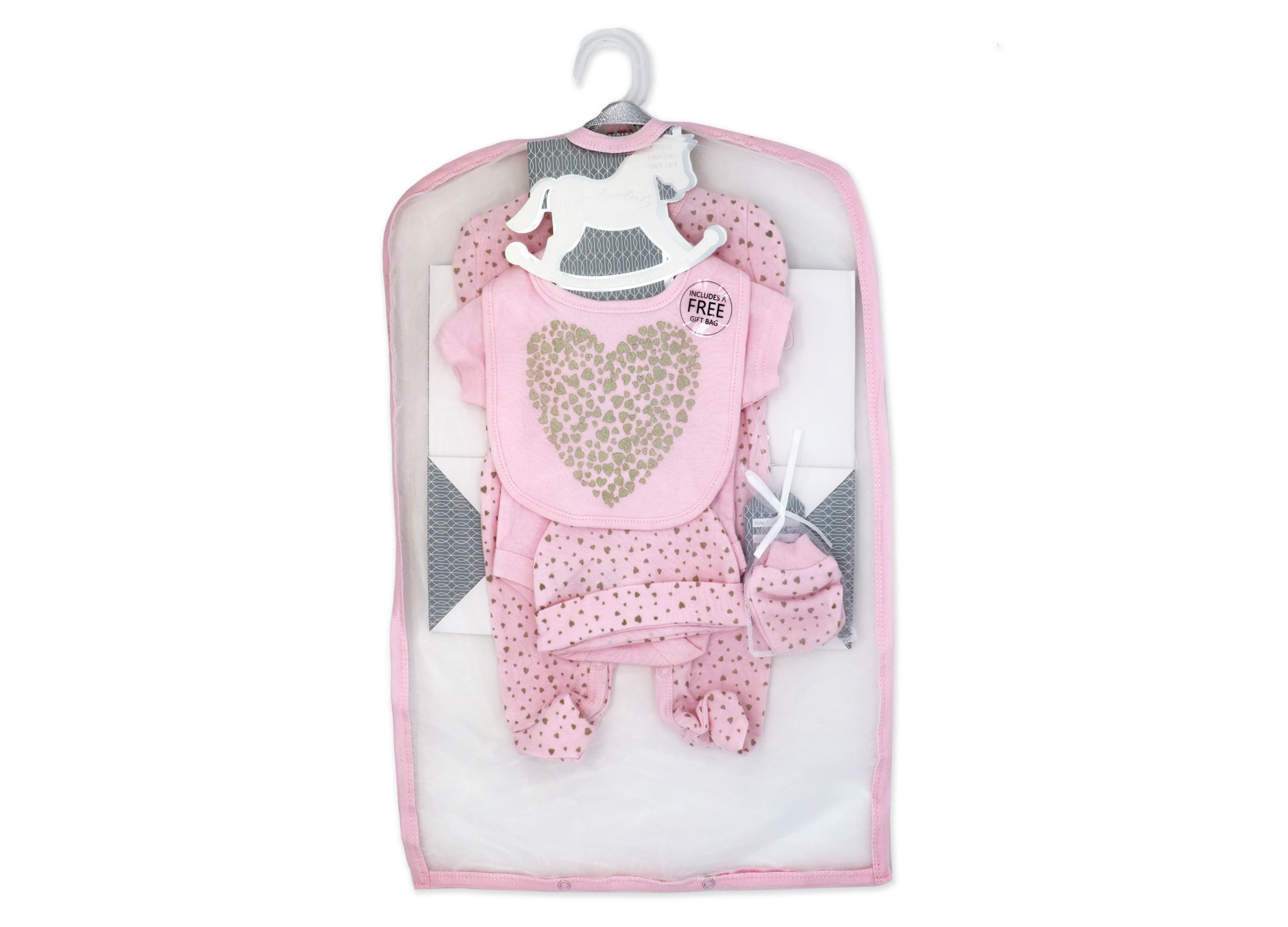 Baby Girls Golden Hearts Layette, 5 Piece Set