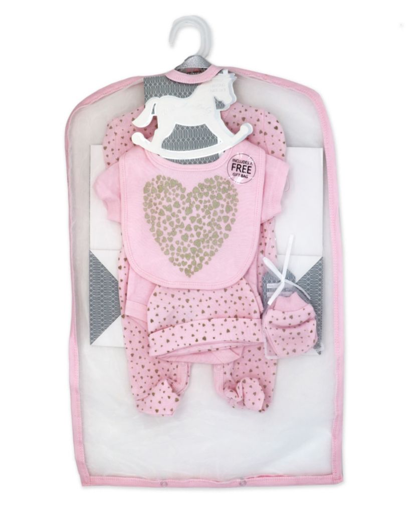 Baby Girls Golden Hearts Layette, 5 Piece Set