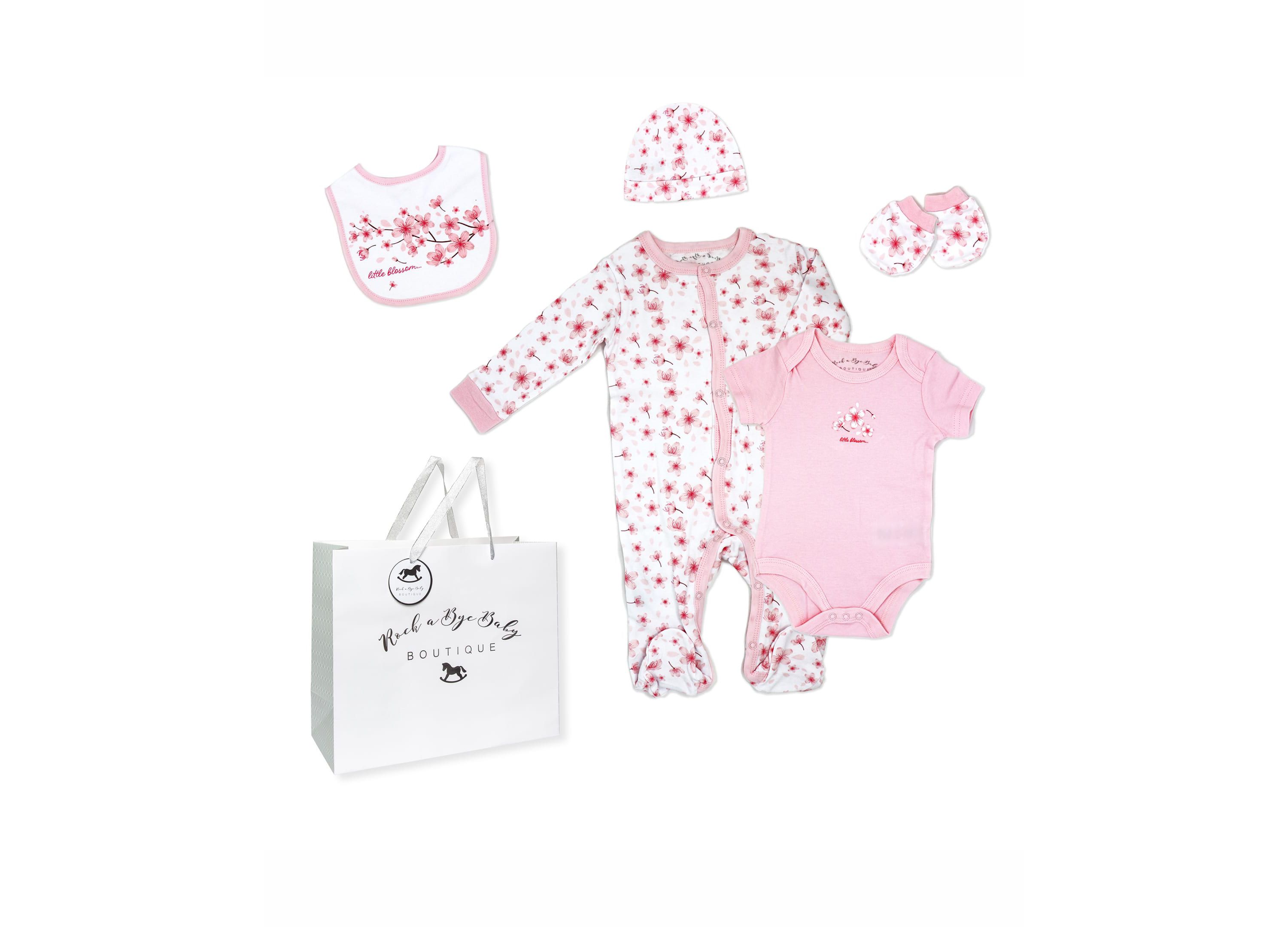 Baby Girls Cherry Blossoms Layette, 5 Piece Set