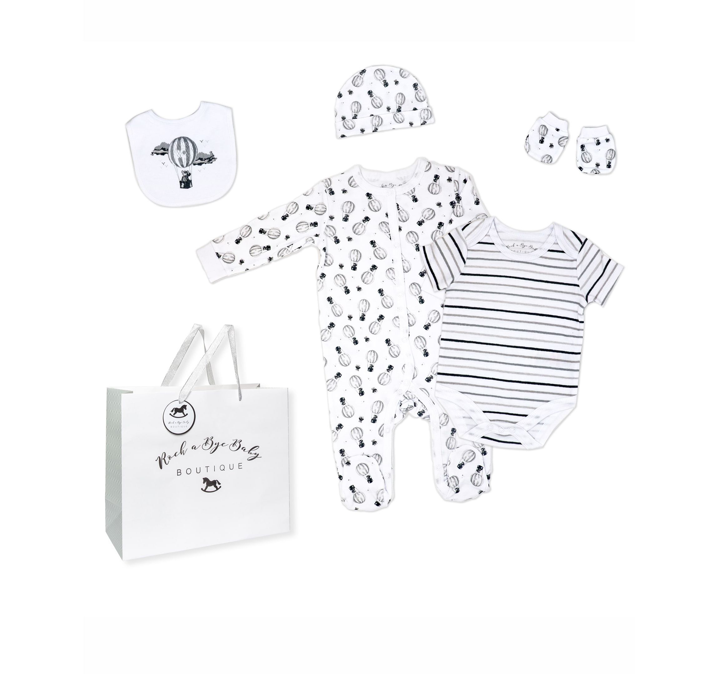 Baby Boys and Girls Hot Air Balloons Layette, 5 Piece Set