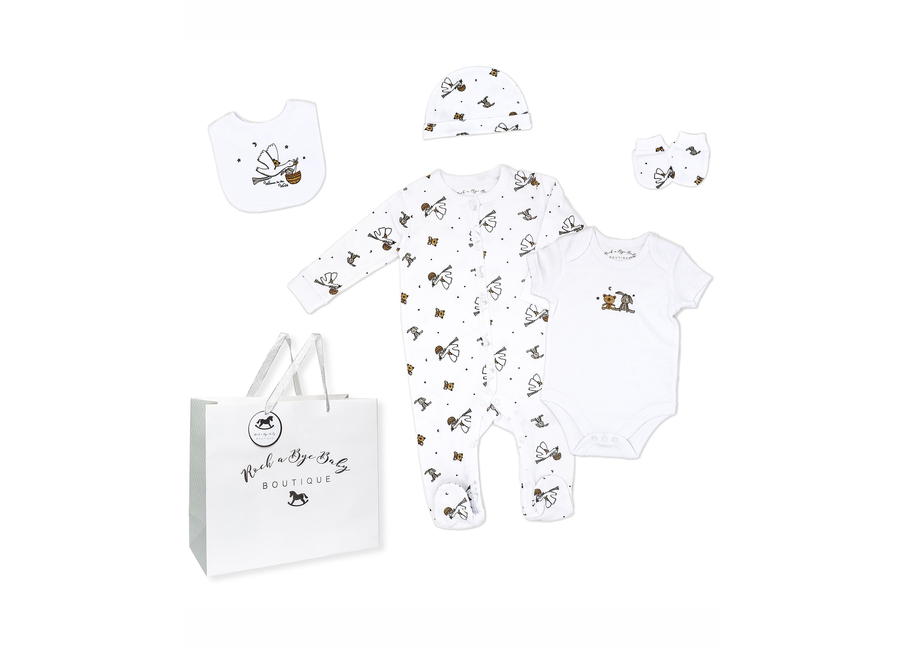 Baby Boys and Girls Busy Stork Layette, 5 Piece Set
