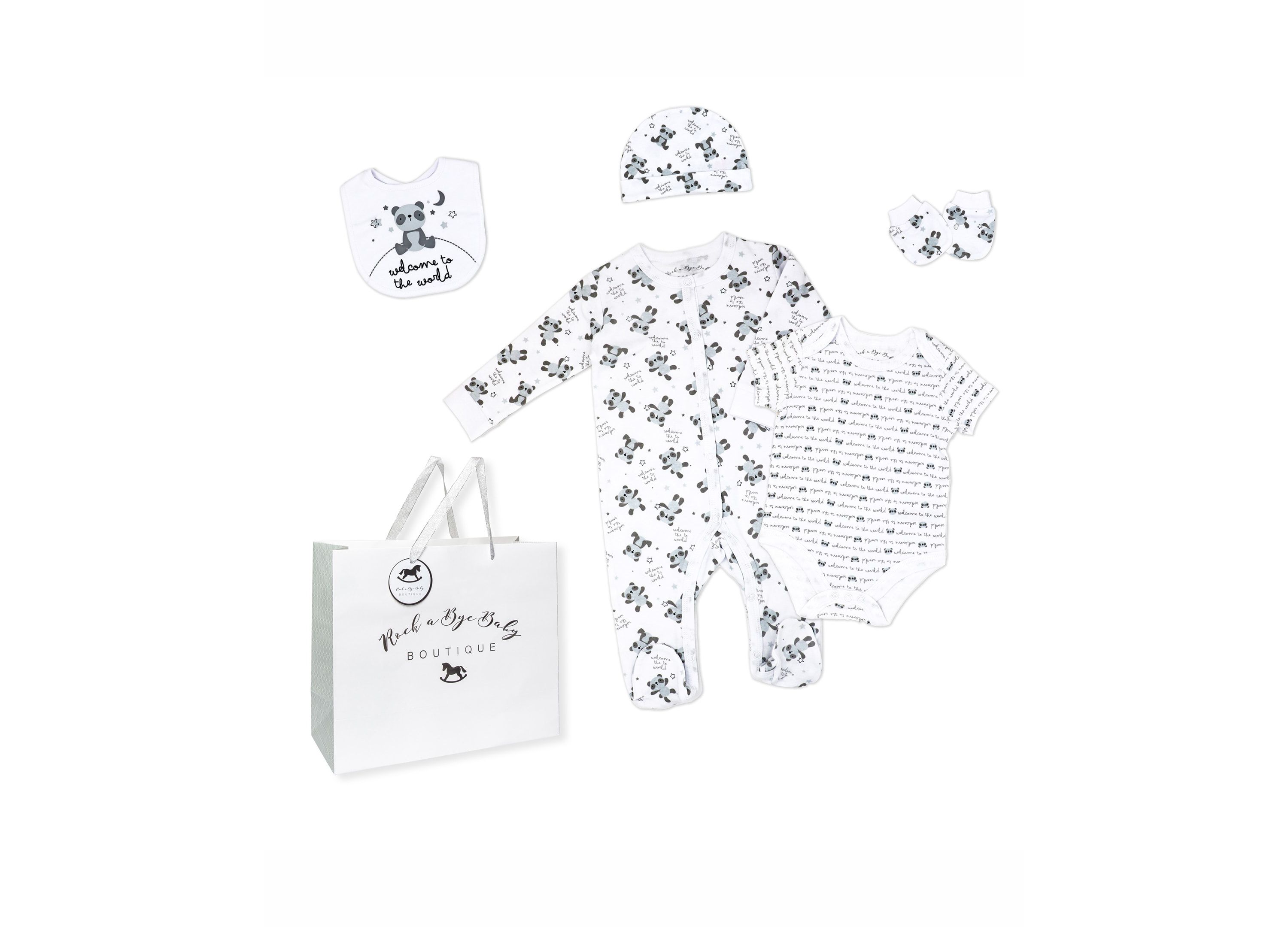 Baby Boys and Girls Panda World Layette, 5 Piece Set