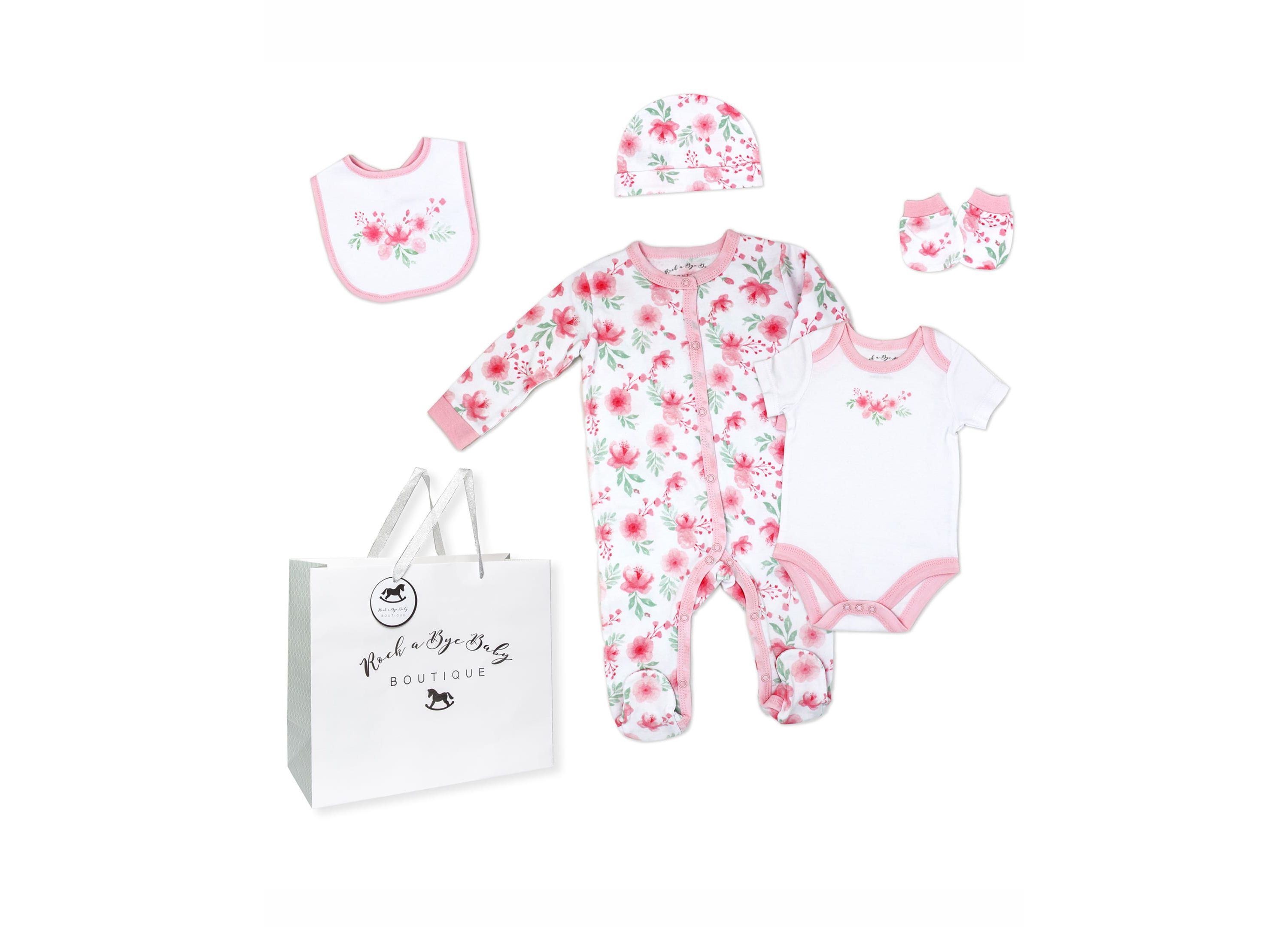 Baby Girls Soft Floral Layette, 5 Piece Set