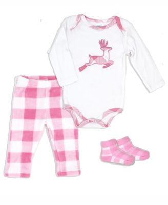 Baby Mode Baby Boys and Girls Pink Buffalo Plaid Plush 3 Piece Lounge Set, White, 24 Months