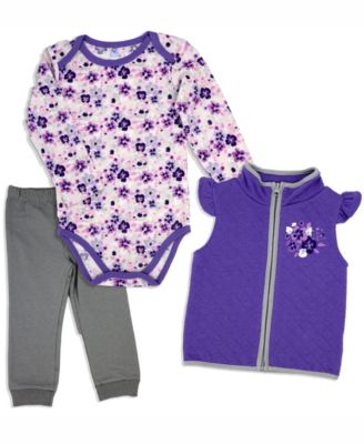 Baby Girls 3 Piece Purple Floral Vest Set